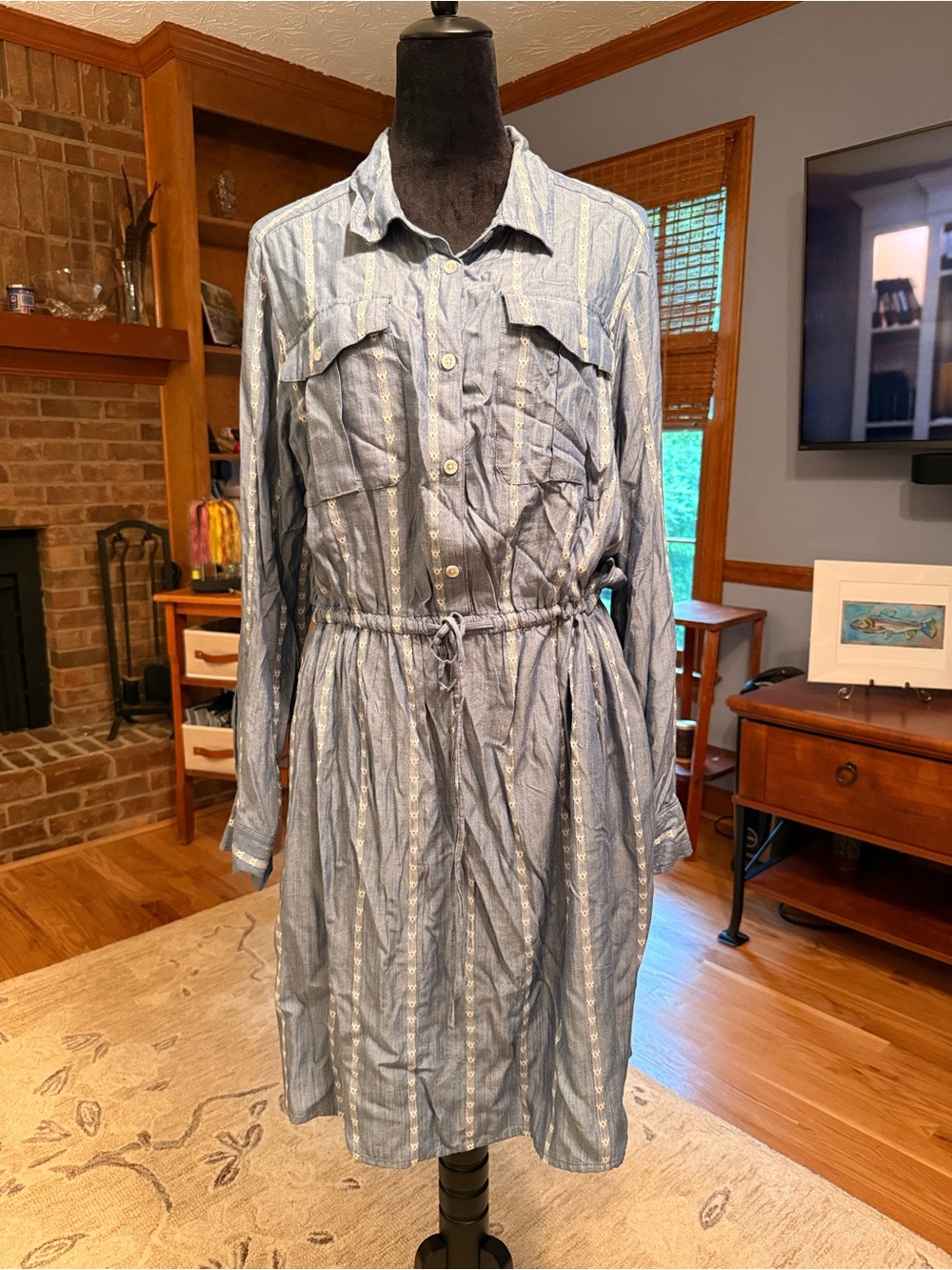 Time and Tru Blue Chambray Button-Up Top with POCKETS XXL/20